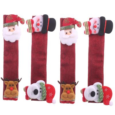 China HB-1651 Burlap Fabric Christmas Fridge Door Handle Covers Santa Snowman Door Handle Covers Set of 4 for sale