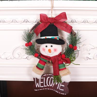 China Fashionable Christmas Wreath KA-193 for Front Door Hanger with Snowman Santa Reindeer Wreath Wall Decoration for sale