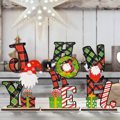 China New HB-024 Eco-friendly Christmas Table Decoration Signs Joy Wooden Noel Sign Party Decorations for sale