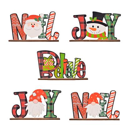 China HB-255 Eco-friendly Wooden Christmas Table Decoration Believe Joy Wooden Letters Desk Ornament for sale