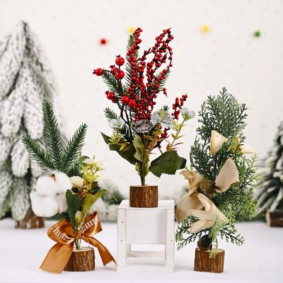 China Wholesale Christmast Mini Christmas Tree Ornament HB-401 Artificial With Wooden Bases for sale