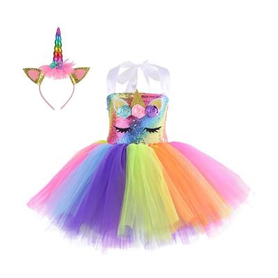 China BH-428 Birthday Party Gift Cosplay Sequin Unicorn Washable Unicorn Tutu Dress For 1-10Y Girls With Headband for sale