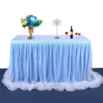 China Elastic Mesh Tulle Tableware Tablecloth For Wedding Party Table Decor For Wholesale 3/6/9/14ft Tutu Single Table Skirt BH-884 for sale