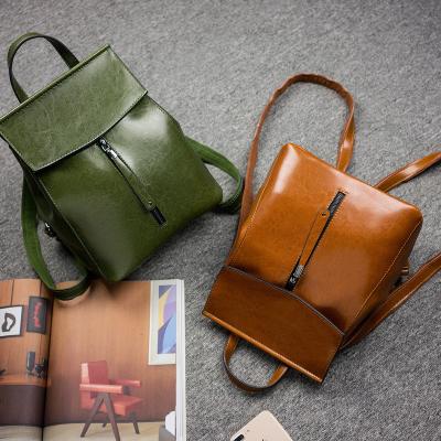 China Wholesale High Quality Oil Wax Cowhide Women Backpack Concise Style Color Office Lady Real Leather Korean Pure Style for sale