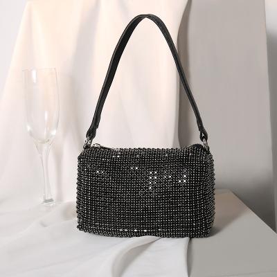 China High Quality Brands Rhinestone Luxury Women's Diamond Bag Summer Glass Square Messenger Bag Small Handbag Full Chain Bags for sale