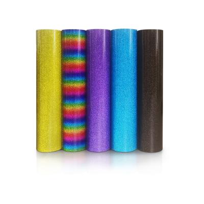 China wholesale glitter rainbow vinyl wrap vinyl clothing htv vinilo heat transfer vinyl pu cricut reflective film for sale