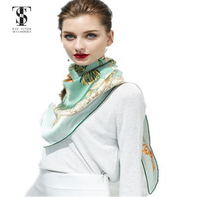 China Custom Wholesale Chinese Soft Smooth Digital Printing Unique Design Feeling Silk Satin Square Scarf for sale