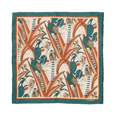 China Lightweight Square 14 Momme Silk Twill Scarf Lemur Cactus Bandana For Women 21 Inch X.21 for sale