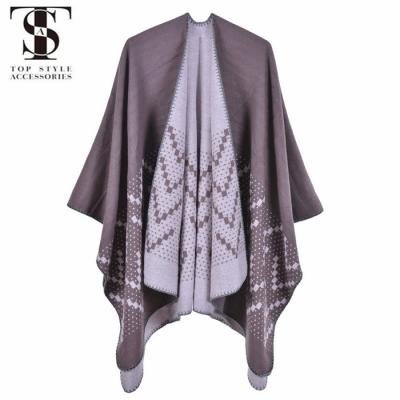 China 2022 Soft Smooth Feeling Jacquard Scarf Poncho Shawl Wrap Elegant Shawl Imitated Capes for sale