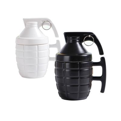 China Hot Sales Novelty 3D Mugs Hand Grenade Cup Viable Ceramic Bomb Mugs Black Ceramic For Coffee for sale