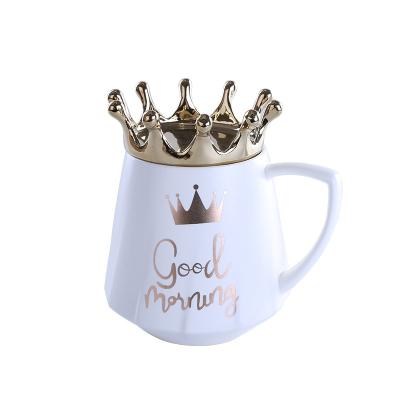 China Nordic Creative Lightweight Luxury Movable Stand Crown Cup Lovers Coffee Mug Coffee Cup Ceramic Milk Tea Cup Viable For Gift for sale