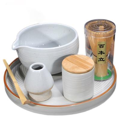 China Viable Wholesale Japanese Ceramic Matcha Holder Plant Beater Spoon Set Handmade Bamboo Set for sale