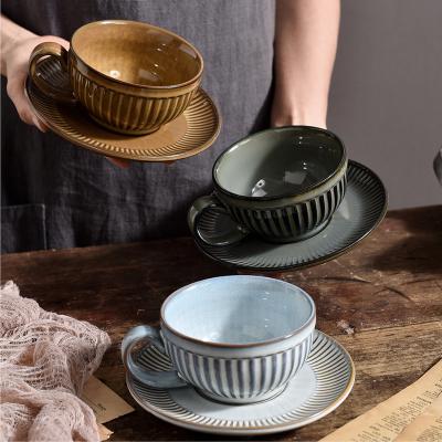 China 180ml Top Popular Ceramic Begonia Retro Popular Ceramic Tea Coffee Cup And Saucer Stocked Cup And Saucer for sale