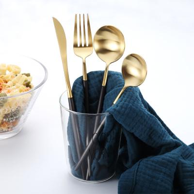 China High Quality Viable Black 304 Stainless Steel Gold Cutlery Hotel Spoon Knife Fork Gold Cutlery, Wedding Flatware for sale