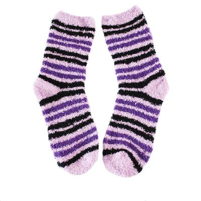 China Disposable Microfiber Soft Striped Indoor Warm Comfortable Winter Fuzzy Women Socks for sale