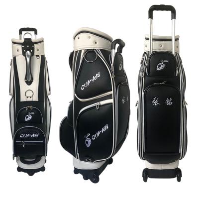 China Durable Hot Sale Golf Bag Garment Bag With Wheels Easy To Carry Neoprene Lychee Pattern Tour Golf Staff Waterproof Black PU Bag for sale