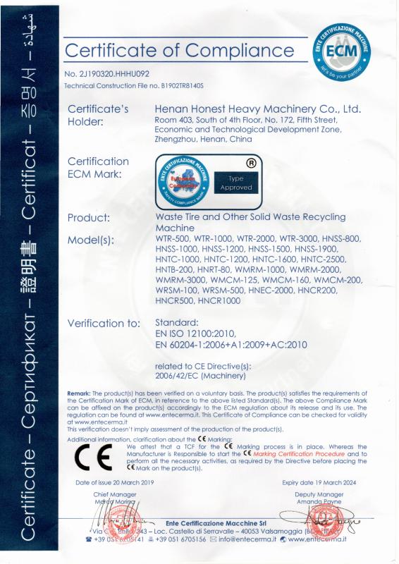 CE - Henan Honest Heavy Machinery Co., Ltd.