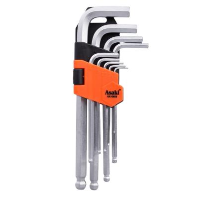 China Asaki 9pcs Cr-v Allen Key Set Hex Key Auto Repair Torx Key Set AK-0409 for sale