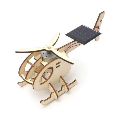 China Solar Powered Mini Kit Educational Wooden Helicopter Stem Kids Car DIY Solar Powered Toy for sale