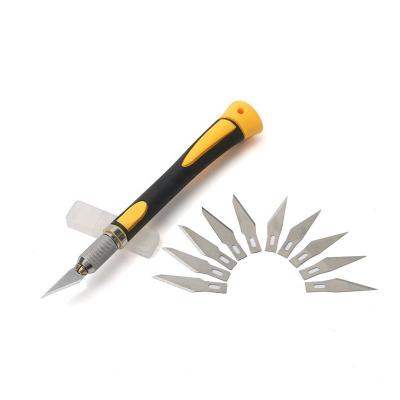 China Quick-Change 10 Blades Equipped Pop Up Resistance Handle Fruit Wood Carving Knives for sale