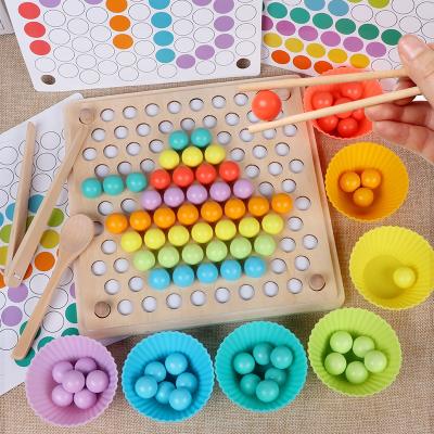 China Fun Toddler Toys Montessori Early Educational Learn Kids Rainbow Clip Bead Game for sale