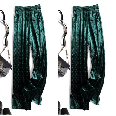 China 3d Jacquard Velvet Wide Leg Pants Viable Elastic Fabric High Waist For Women Casual Long Trousers for sale