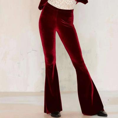 China High Waist Velvet Anti-pilling Women Elastic Flare Gaiters Solid Casual Long Pants for sale