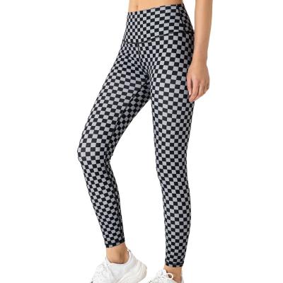 China 2022 Anti-Wrinkle Retro Checkerboard High Waist Yoga Pants Tummy Control Workout Running Yoga Leggings For Women for sale