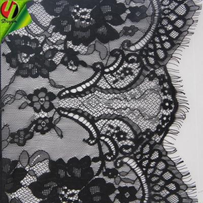 China Viable Black Flower Eyelash Nylon Lace Trim for sale