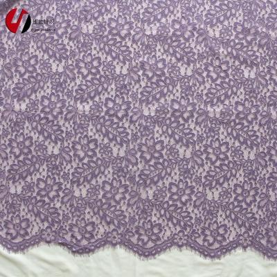 China Viable High Quality Nylon Cotton Squishy Scallop Tied Eyelash Lace Fabric For Bridal Dress Garment for sale