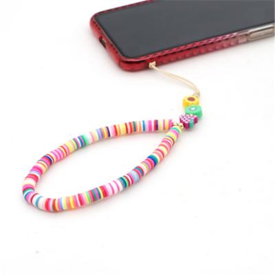 China Crystal Polymer Clay Beads Phone Chain Strap, Colorful Rainbow Beaded Phone Chain for sale