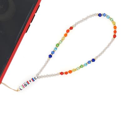 China Decoration Mobile Phone Strap Lanyard Women Colorful Glass Bead Chain For Mobile Phone Case Rope Hanging Accessories for sale