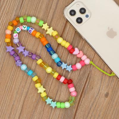 China 60cm Colorful Pearl Acrylic Chain For Mobile Phone , Stock Acrylic Lanyards Phone Strap Chain for sale