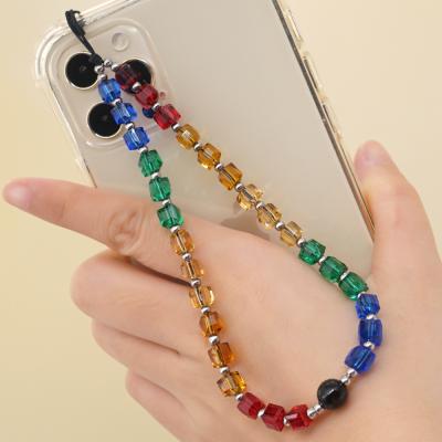 China Crystal Handmade Beaded Square Crystal Glass Bead Charm Mobile Phone Chain Pendant for sale