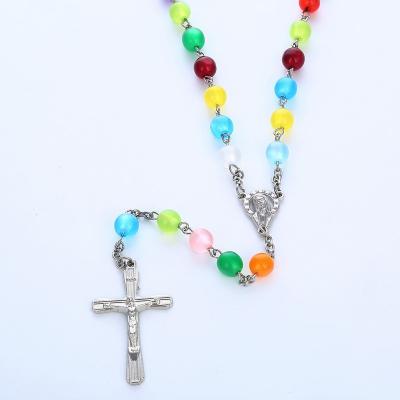 China New Trend Colorful BOHEMIA Beads Women Rosary Necklace Silverd Plated Crystal Bead Catholic Rosaries Necklace For Women Accessories for sale