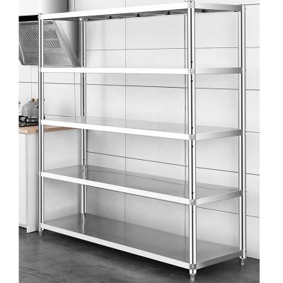 China High Quality Corrosion Protection 201/304 Stainless Steel 5 Tier Storage Rack For Kitchen Warehouse Garage for sale