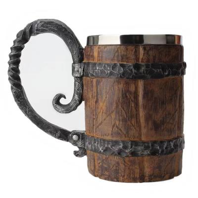 China Viable Factory Direct Wooden Barrel Beer Mug Stainless Steel Inner Beer Mug for sale