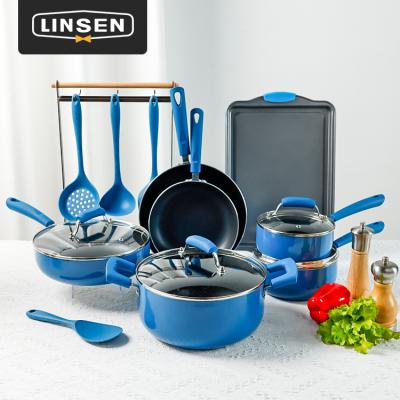 China CLASSIC 16 Pcs Factory Price Non-Stick OEM Cast Iron 304 Stainless Steel Kitchen Cookware Non Stick Set for sale