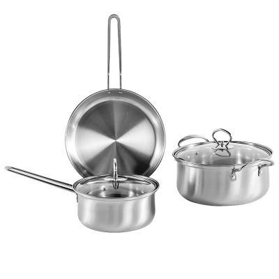 China Stocked 3 Pcs Stainless Steel Non Stick Cooking Pot Set Manufacturer Wholesale Cheap Big Round Filters Cookware Sets for sale