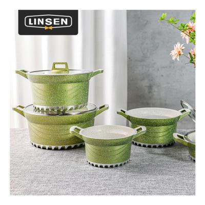 China Stocked Aluminum Large Cooking Pot 7Pcs Set Green 18/8 Stainless Steel Non Stick Cooking Pots Cookware Set for sale