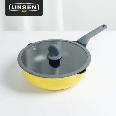 China Glass Cover Frying Pan 304 Non-Stick Silicone Edge Seal Non Stick Compound Bottom Non Stick Wok Pan for sale