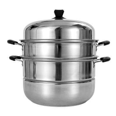 China Wholesale Kitchen Stocked 30cm Stainless Steel 2 Row Steamer Pot Factory Steaming Pot With Lid for sale