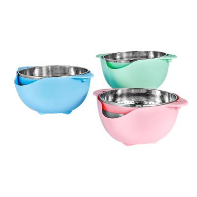 China 304 Stainless Steel Pasta Fruit Vegetable Rice Strainer Plastic Stocked Strainer Colander Bowl Kitchen Accessories With Handles for sale