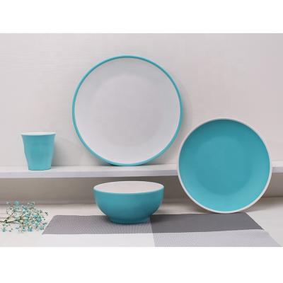 China New EU2020/1245 Solid Color 16 Pass Melamine Sets High Quality Two Tone Viable Tableware Set Blue Melamine for sale