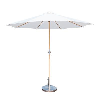 China 2022 Modern Hotel Outdoor Garden Pool Wooden Printing Beach Umbrella Parasol with Tilt and Crank for sale