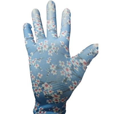 China Reasonable Price Anti-Slip Garden Use 13 Gauge Printing Nylon Polyester Lining PU Coated Gloves for sale