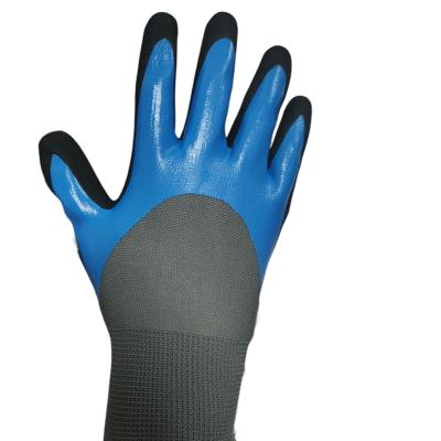 China Anti-smash High Quality Trick Supply Waterproof Coated Polyester Black Nitrile Coated Gloves for sale