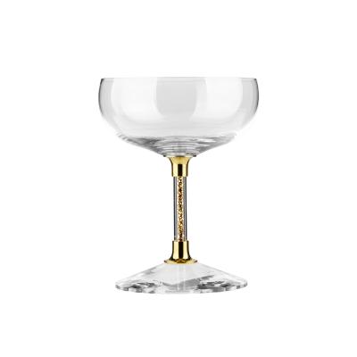 China New Classic/Postmodern Raymond Fancy Gold Color Diamond Stem Coupe Champagne Wine Glass /Wide Bowl Champagne Glass for sale