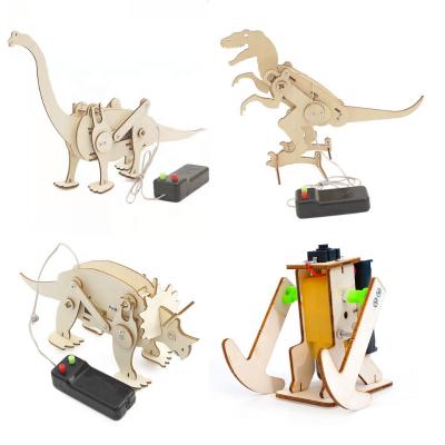 China Wooden Puzzle Cartoon Toy Diy Electric RC Control Movable Dinosaur Kit Children Educational Toys for sale