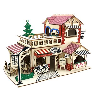 China Cartoon Toy Sea-Land Wholesale Assembly Educational Wooden Toys 3D DIY Puzzle House for sale